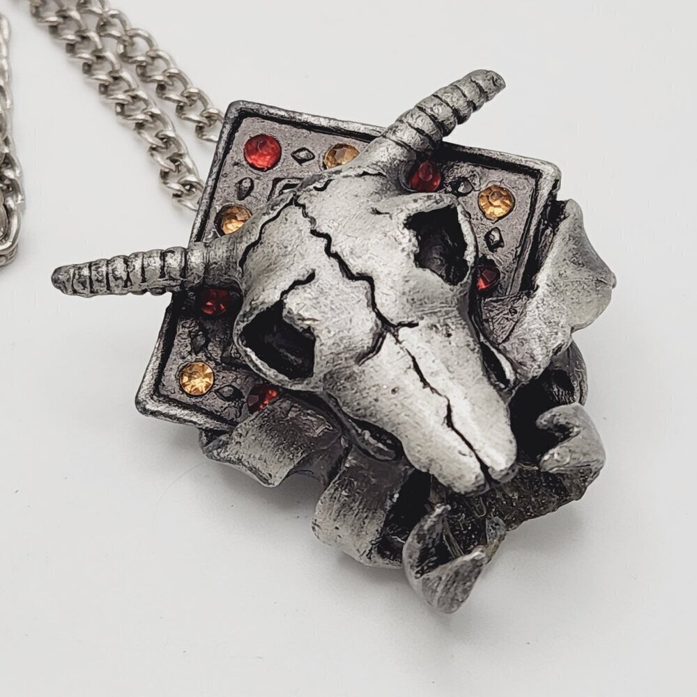 Cow Skull Head 3D Southwestern Dark Silver Tone Pewter Pendant Necklace